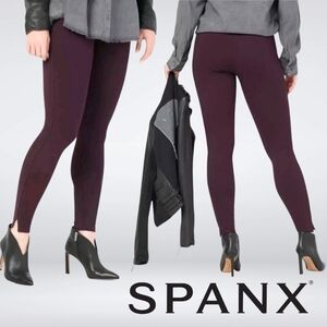SPANX Women's Ankle Length Ponte Hem Slit Leggings Maroon Size 2X